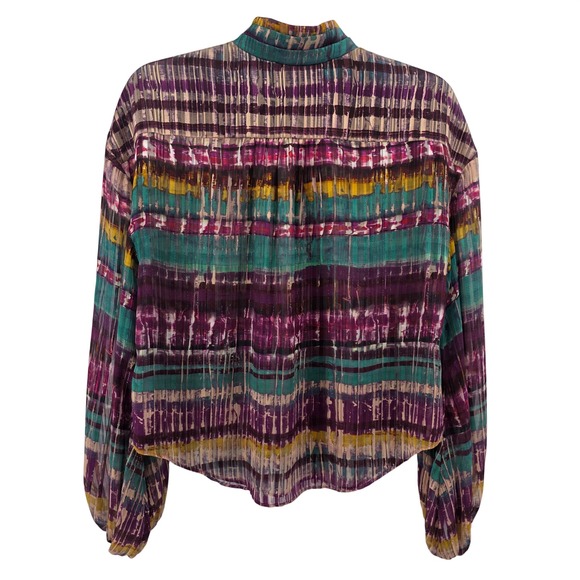 Ramy Brook Vance Button Up Striped Top Womens Large Ballon Sleeve Feminine - Picture 2 of 8